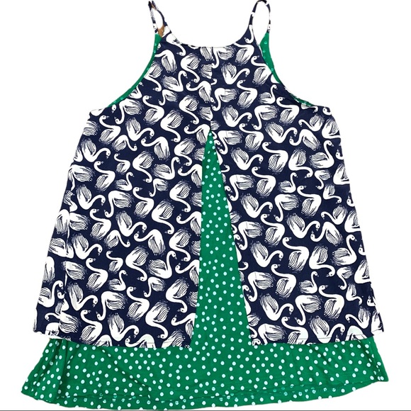 Anthropologie Porridge Swan Polka Dot Layered Split Back Tank Top Blue Green XS - Picture 4 of 5